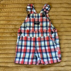 OshKosh B'gosh Red and Blue Overalls Plaid Design